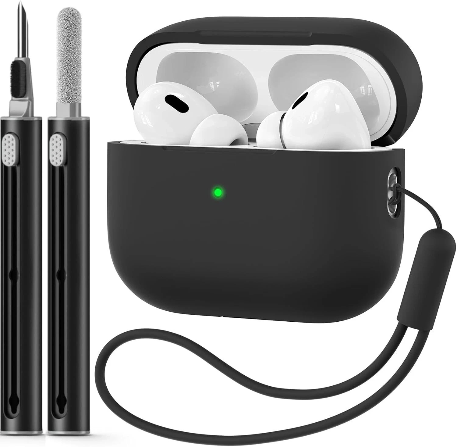 for AirPods Pro 2nd Generation Case 2022/2023 with Cleaner Kit,Soft Black