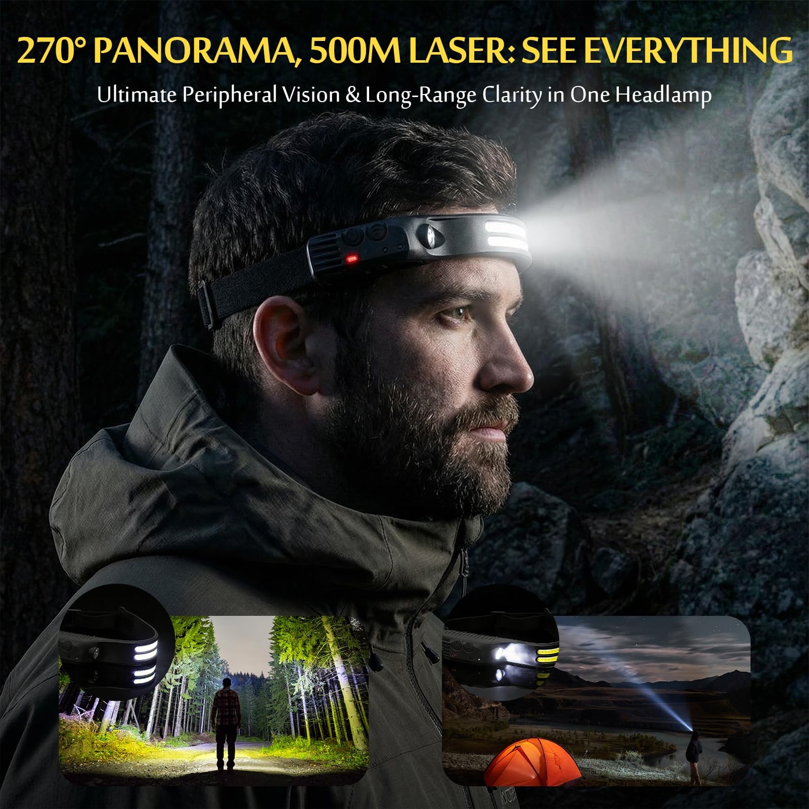 Camping Light Set, Headlamp with Motion Sensor & Solar Camping Fan Lantern, 2...