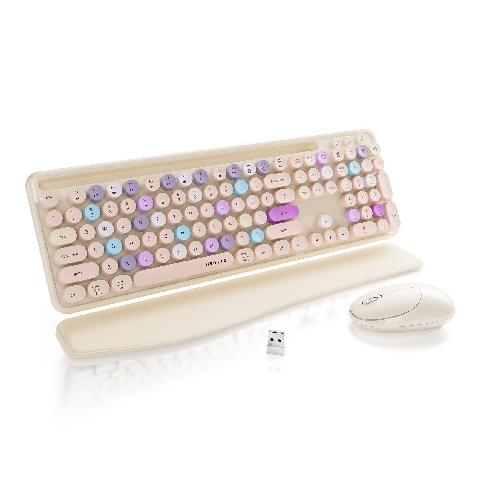 xUBOTIE Wireless Keyboard and Mouse, Colorful 104-Key QWERTY with Round Keys,...