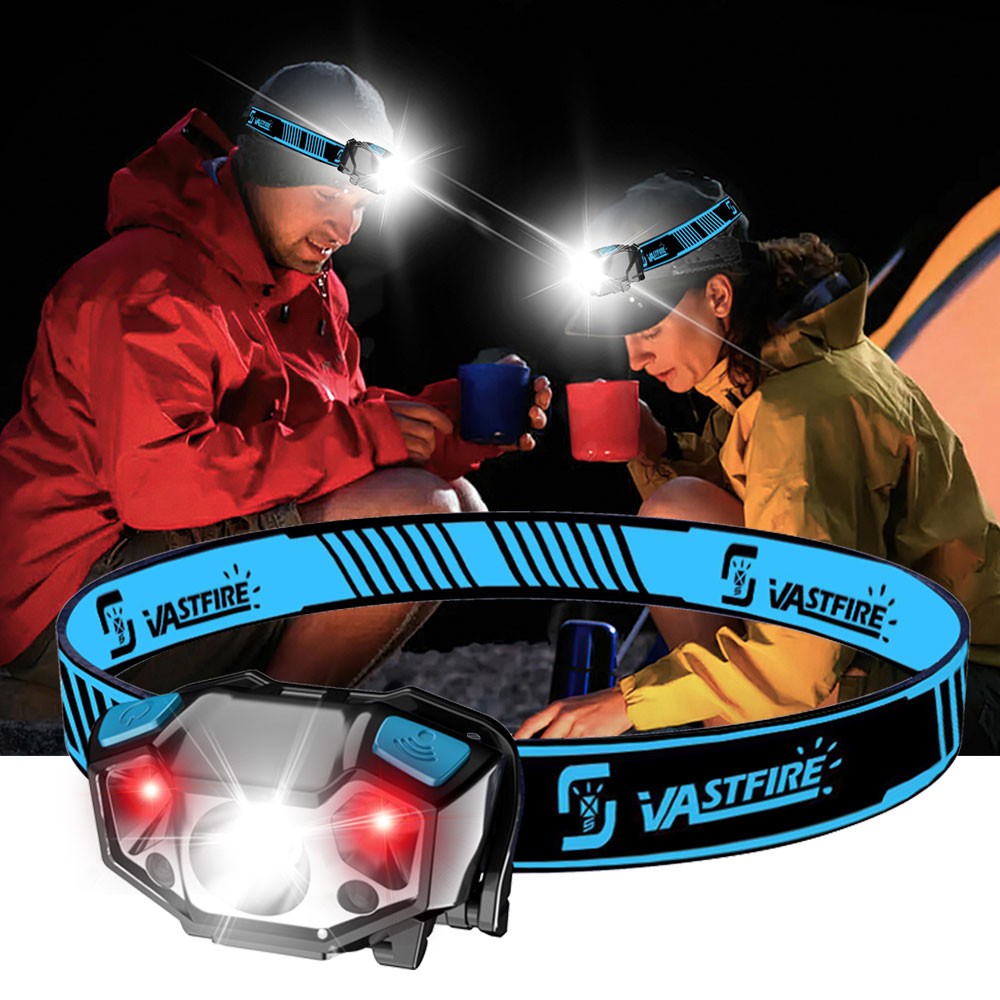 Mini LED Headlamp Wave Sensor Head Torch Red Light USB Rechargeable Work Lamp US