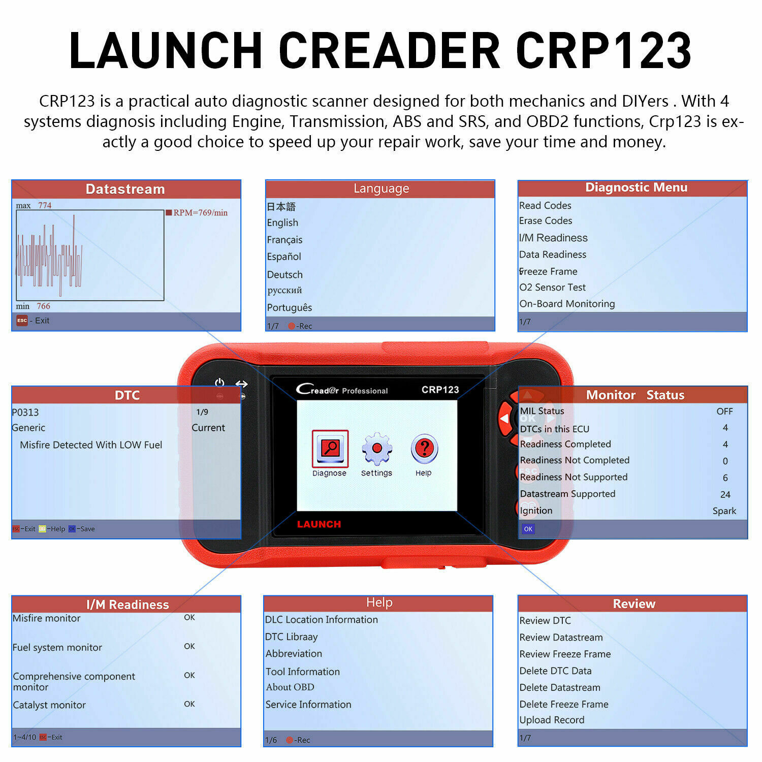 2023 LAUNCH CRP123 Elite Car OBD2 Diagnostic Scanner ABS SRS Engine Code Reader