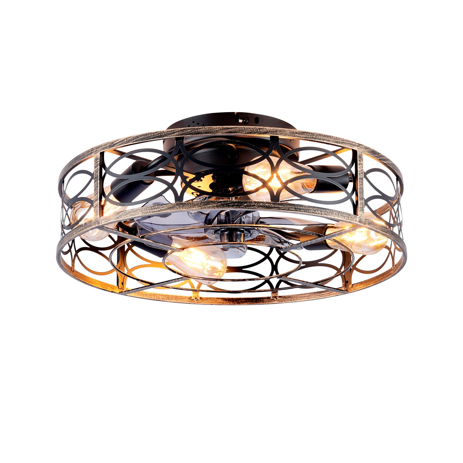 20" Low Profile Caged Ceiling Fans with Lights and Remote, Farmhouse Flush Mount