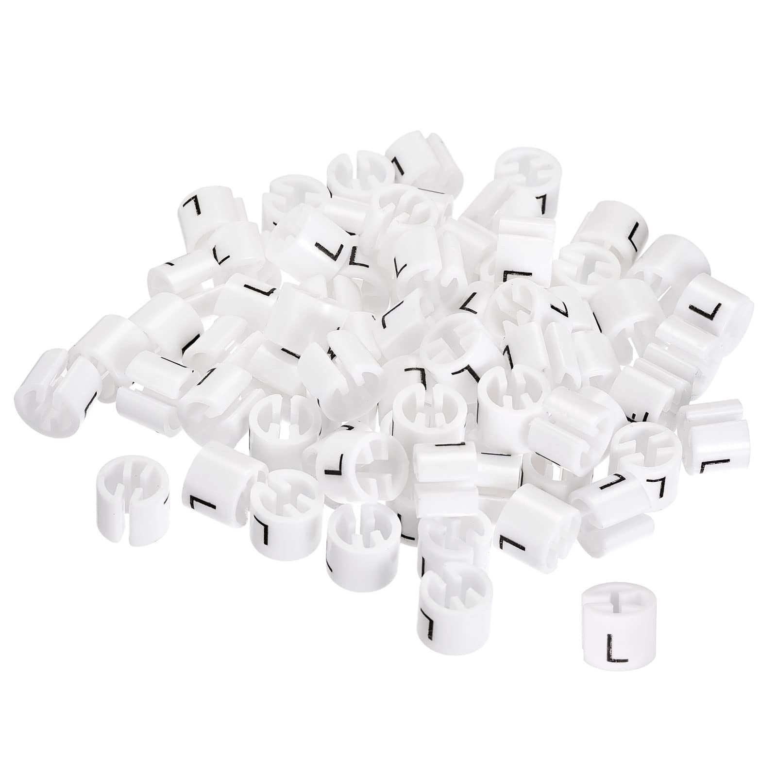 100 Pack Clothes Hanger Marker L Size Tag Fits 3.5mm Rod White Garment