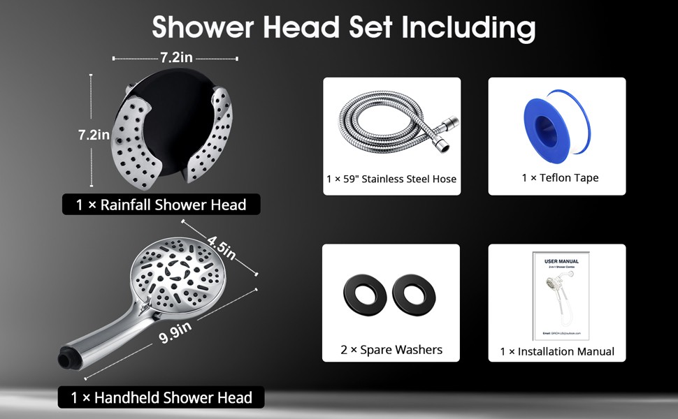 Dual Shower Head with Handheld: 2 IN 1 High Pressure Handheld Shower Head &