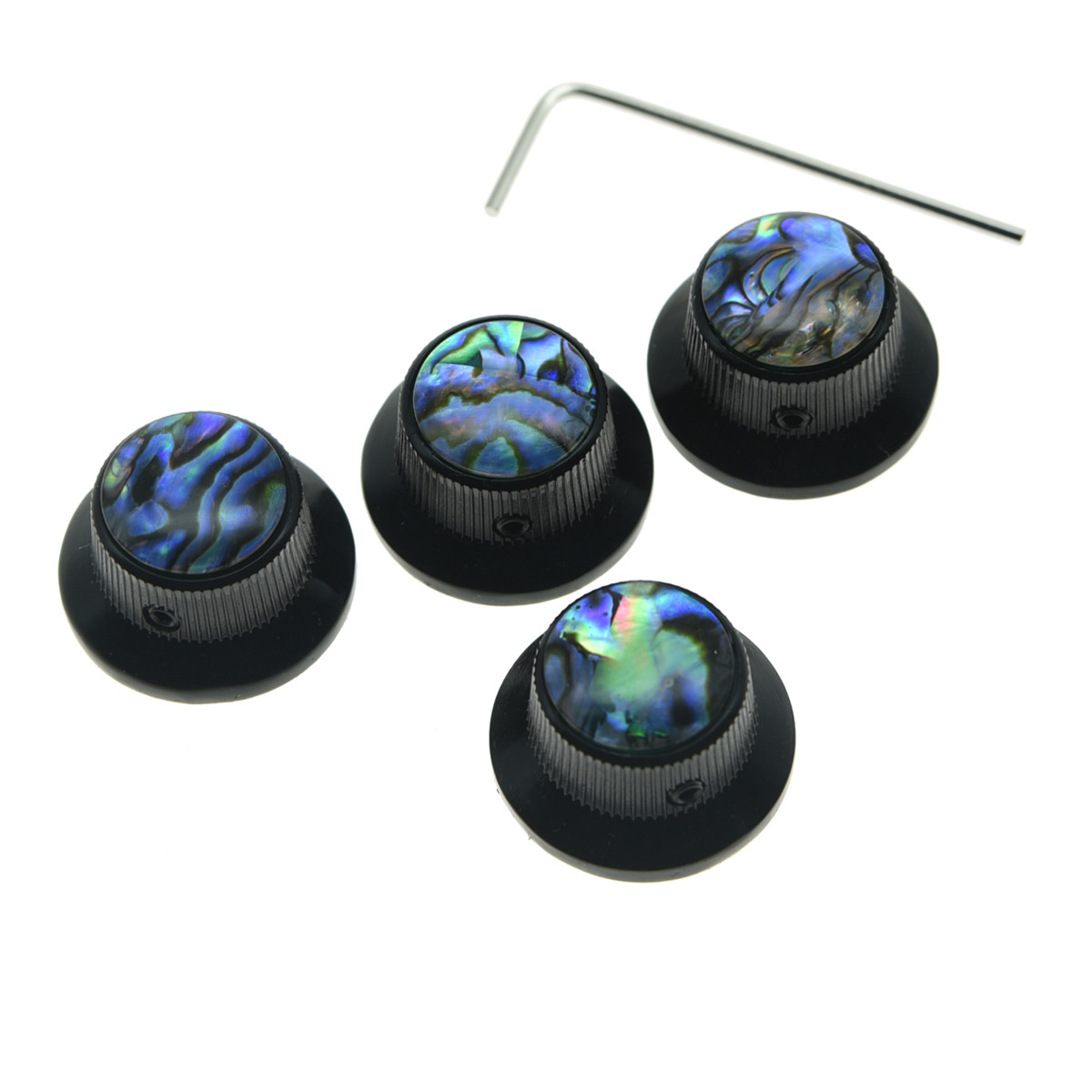 4-Pack Black Abalone Top Guitar Metal Top Hat Bell Knobs for 6mm Pots Set Screw