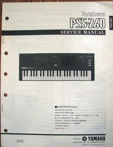 Yamaha PSS-260 PortaSound Keyboard Original Service Manual Schematics Parts List