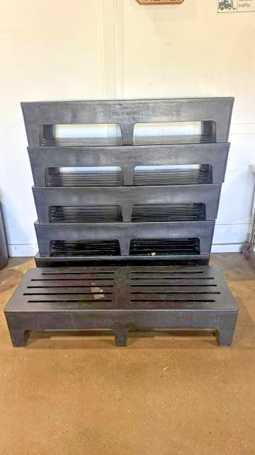 LOT OF 6 POLY MIGHT 59"W x 22"D x 12"H HEAVY DUTY DUNNAGE RACKS, 1750 LBS CAPACI