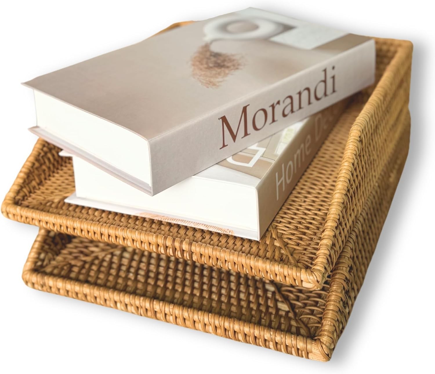 Set of 2 Rattan Desk Letter Trays Decorative Paper Organizer Aesthetic Wicker