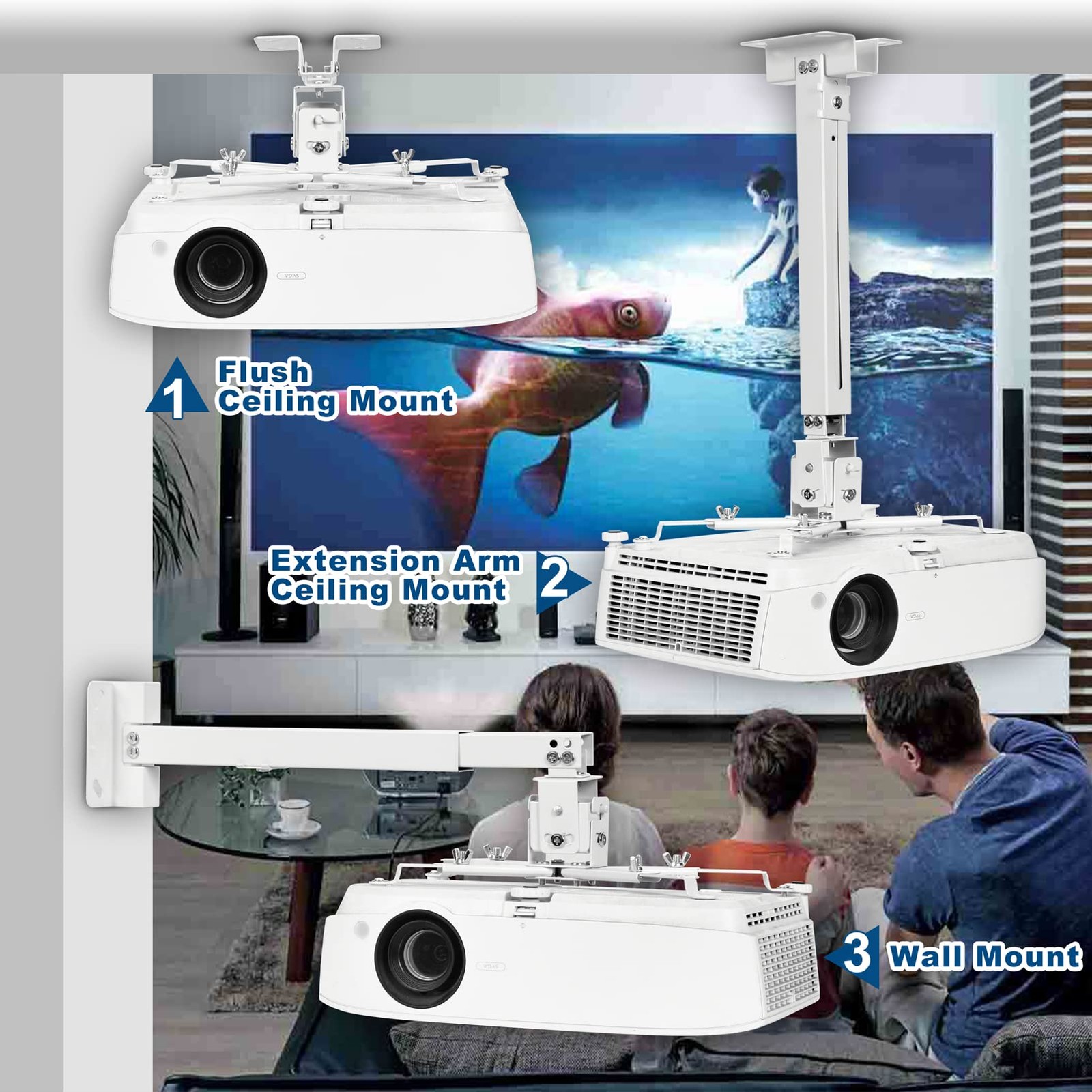 DAWASAPAT Adjustable Projector Ceiling/Wall Mount 3in1 Universal Bracket for...