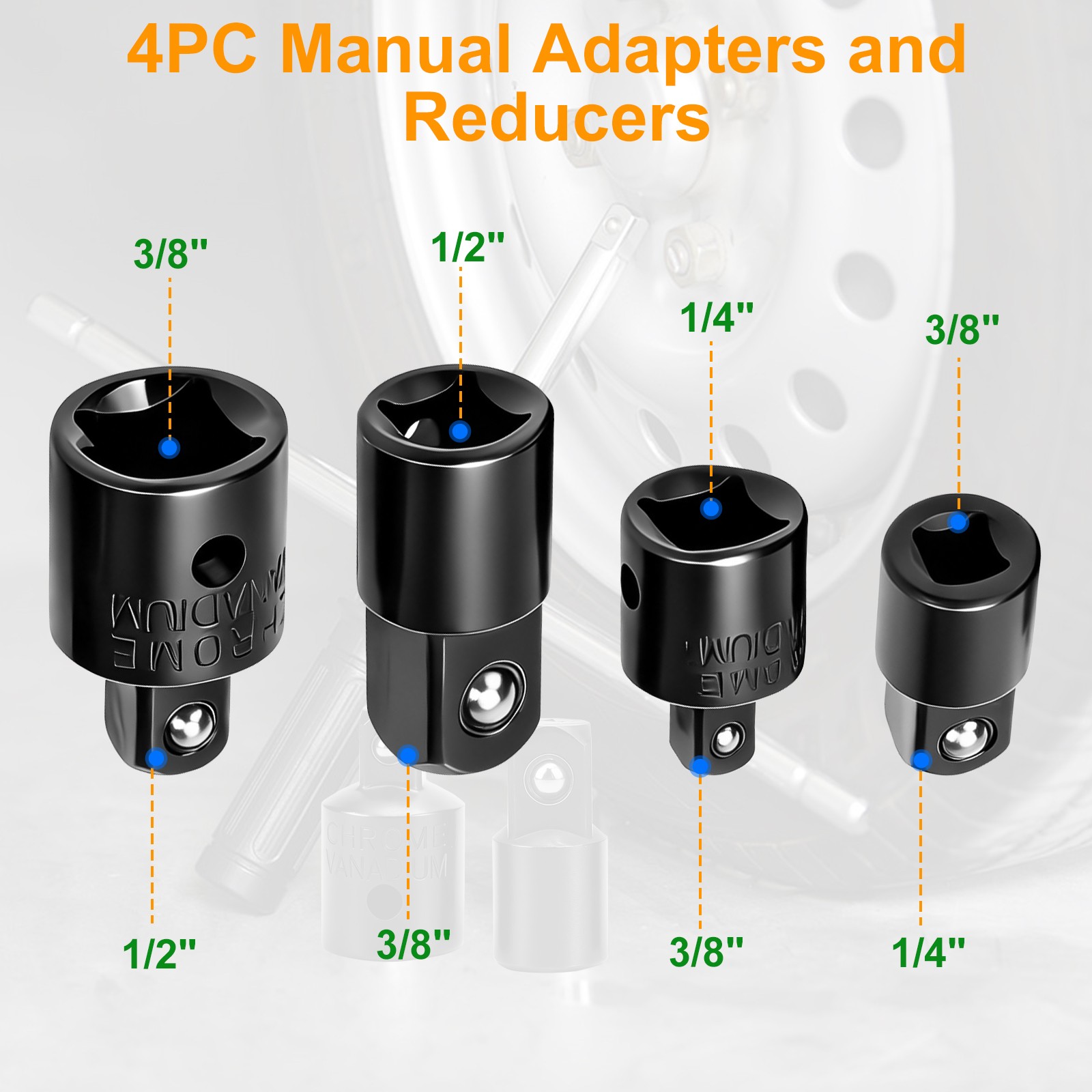 12x Impact Socket Adapter & Reducer Set 1/4 3/8 1/2" Hex Shank for Drill Driver
