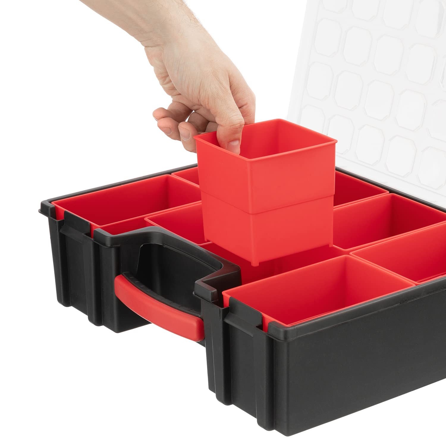 Portable Hardware Organizer with 8 Deep Bins - Tool Storage Box for Nuts, Bolts,