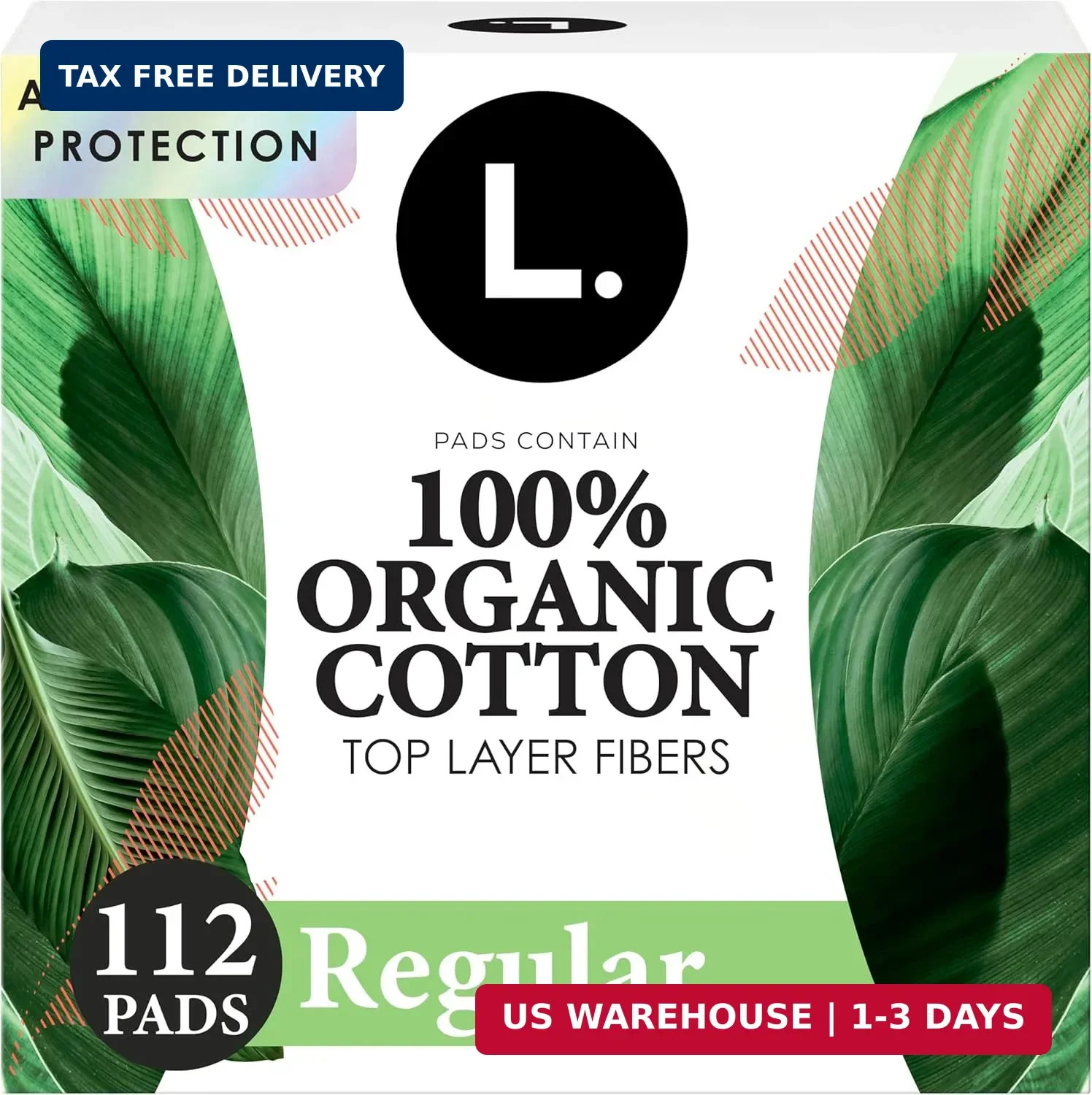 L. Ultra Thin Pads for Women, Regular Absorbency, Organic Cotton Top Layer, Unsc