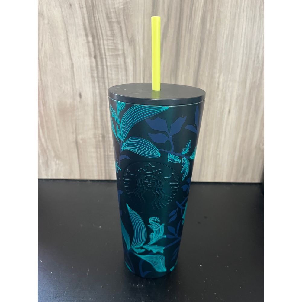 Starbucks Stainless Steel Tumbler - Blue Green yellow Floral flower summer 24oz