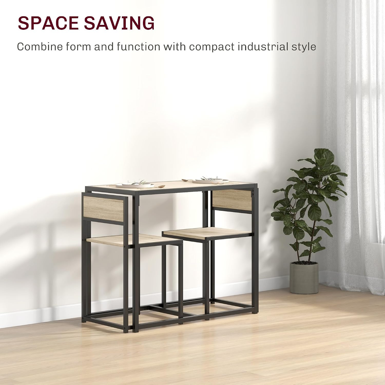 Small Dining Table Set for 2 Compact for Small Spaces, Oak | Kitchen Table and C