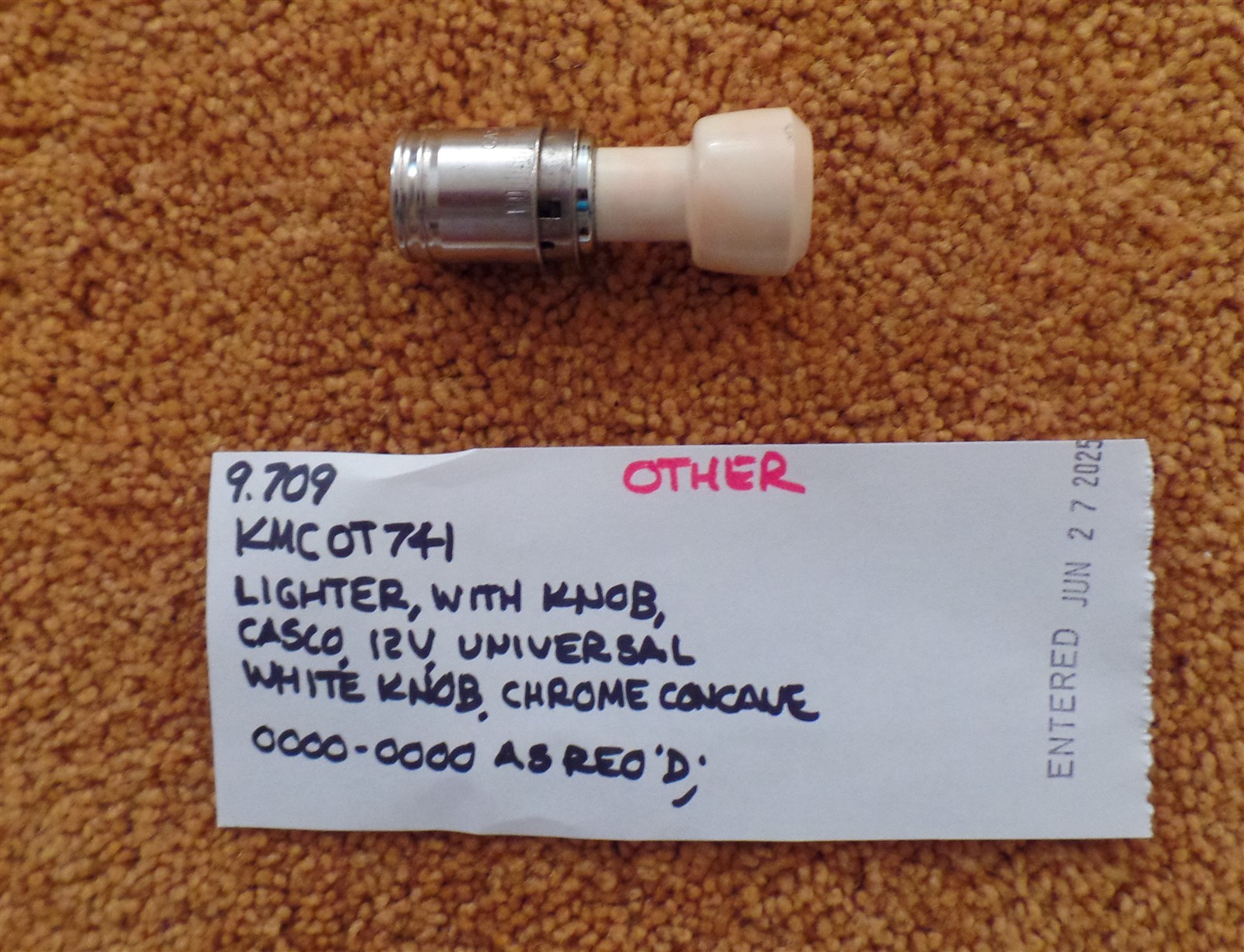 1950-60s Vintage Casco Universal 12V Lighter With White Knob/Chrome NOS