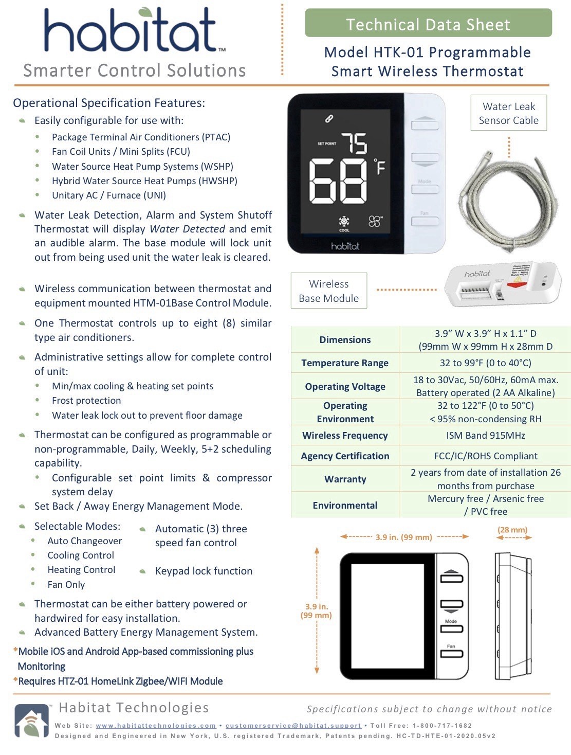 Habitat HTK-01 Wireless Smart Thermostat and Module.