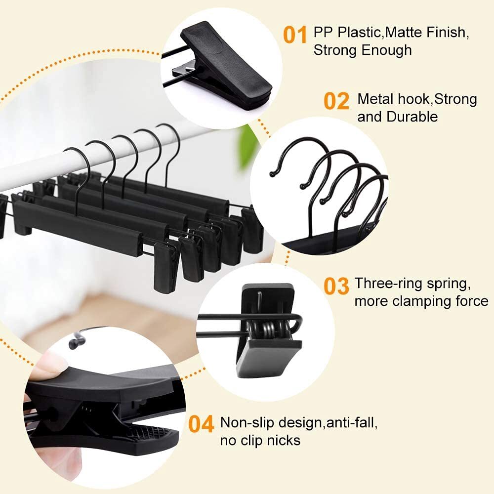 10 Pack Black Pants Hangers with Clips 360 Swivel Hooks Space Saving