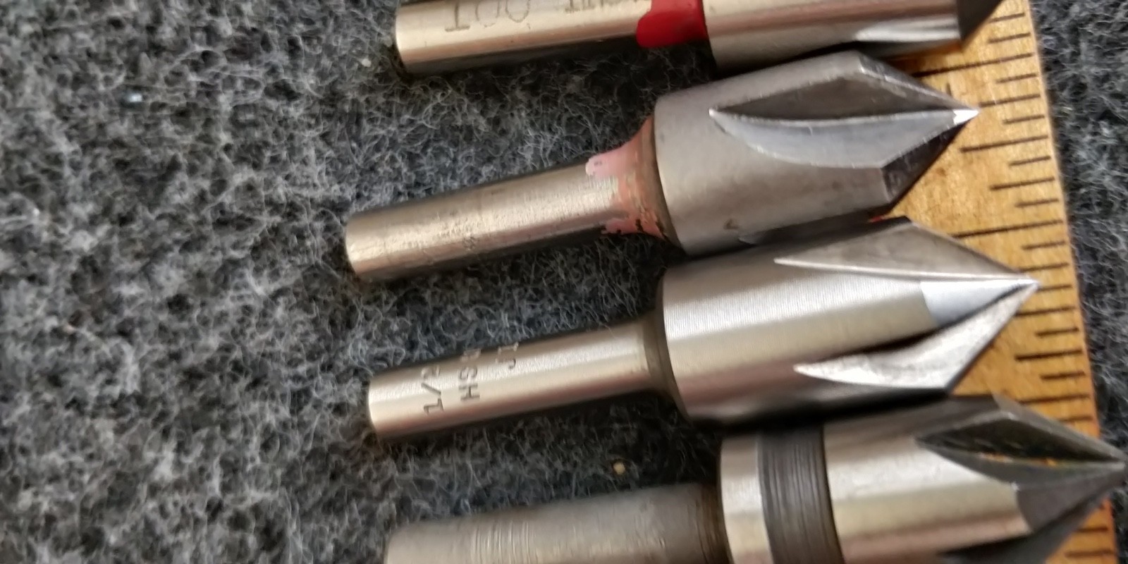 SET of 9 ~ 1/2" countersinks in assorted angles and flutes