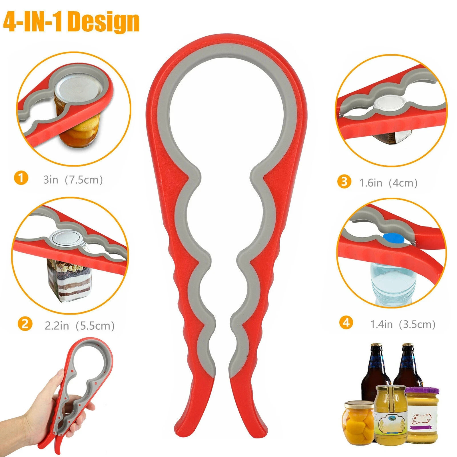 4 in 1 Quick Jar Rubber Opener Lid Bottle Cap Grip Twister Remover Kitchen Tool