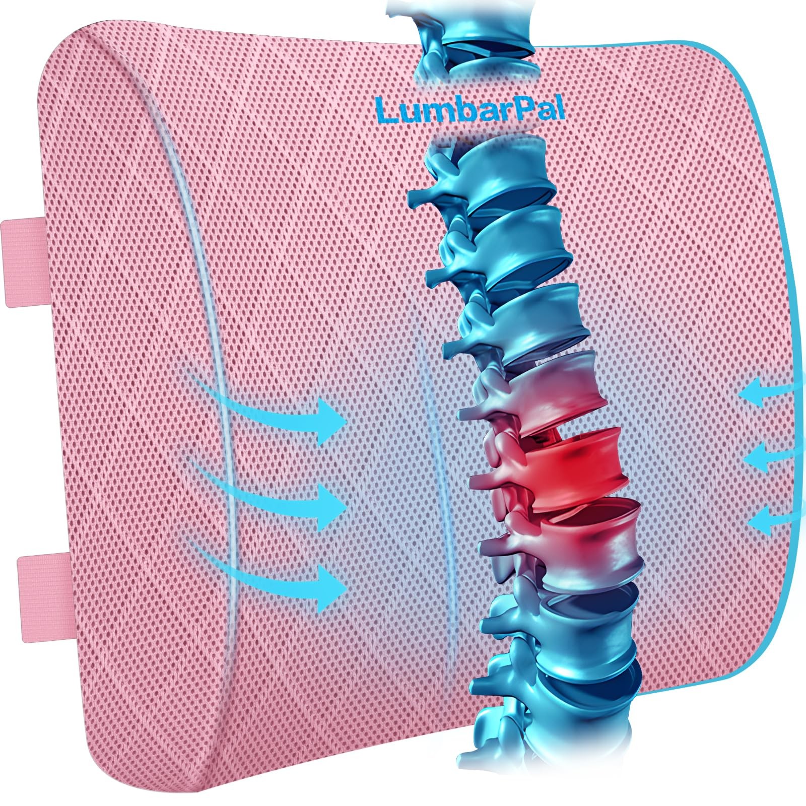 Lumbar Support Pillow for Office Chair Back 12.6" x 13" x 3", Pink