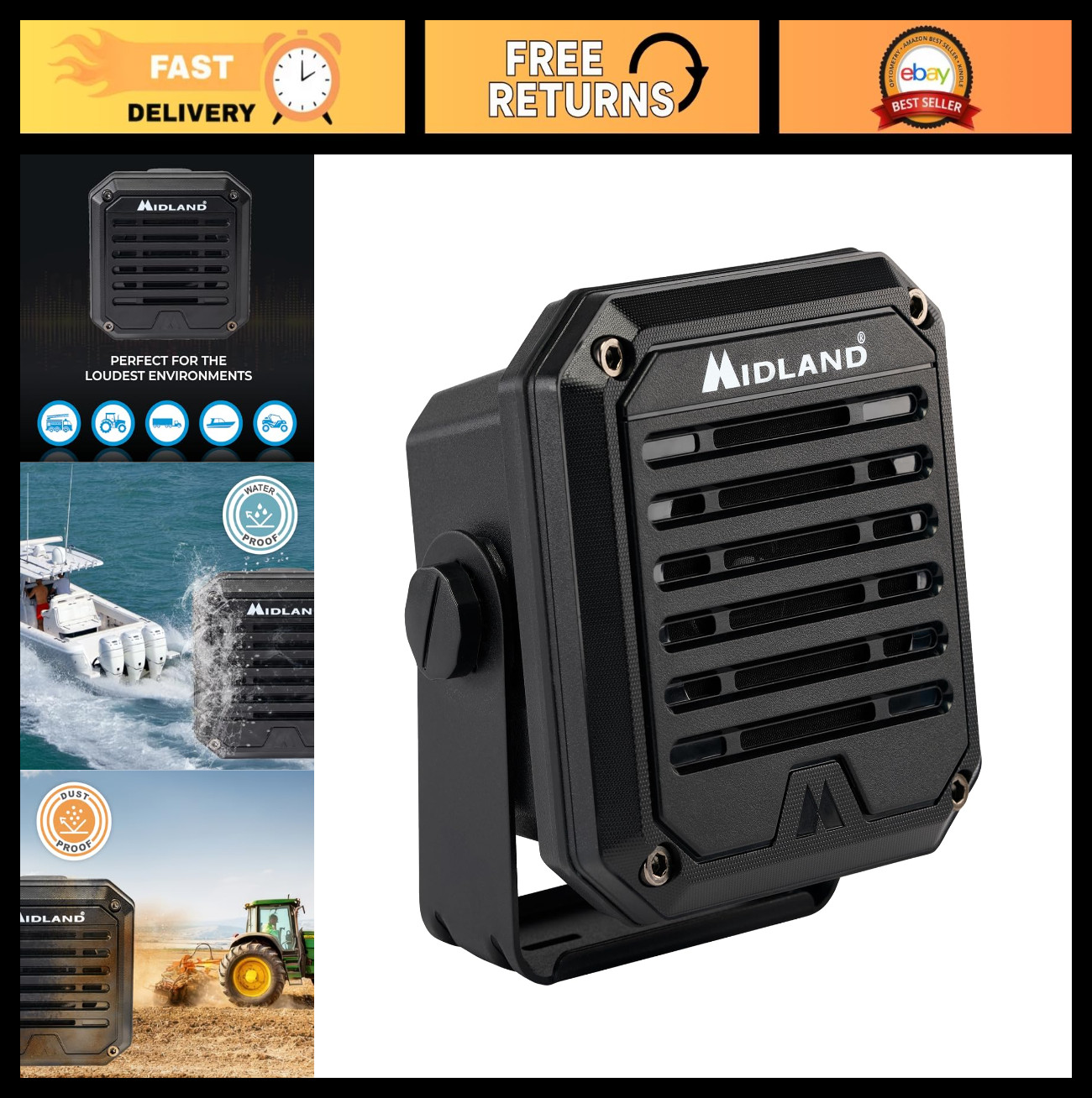 Heavy-Duty 20W Amplified External Speaker for CB/MXT Radios - AI Noise Cancellat