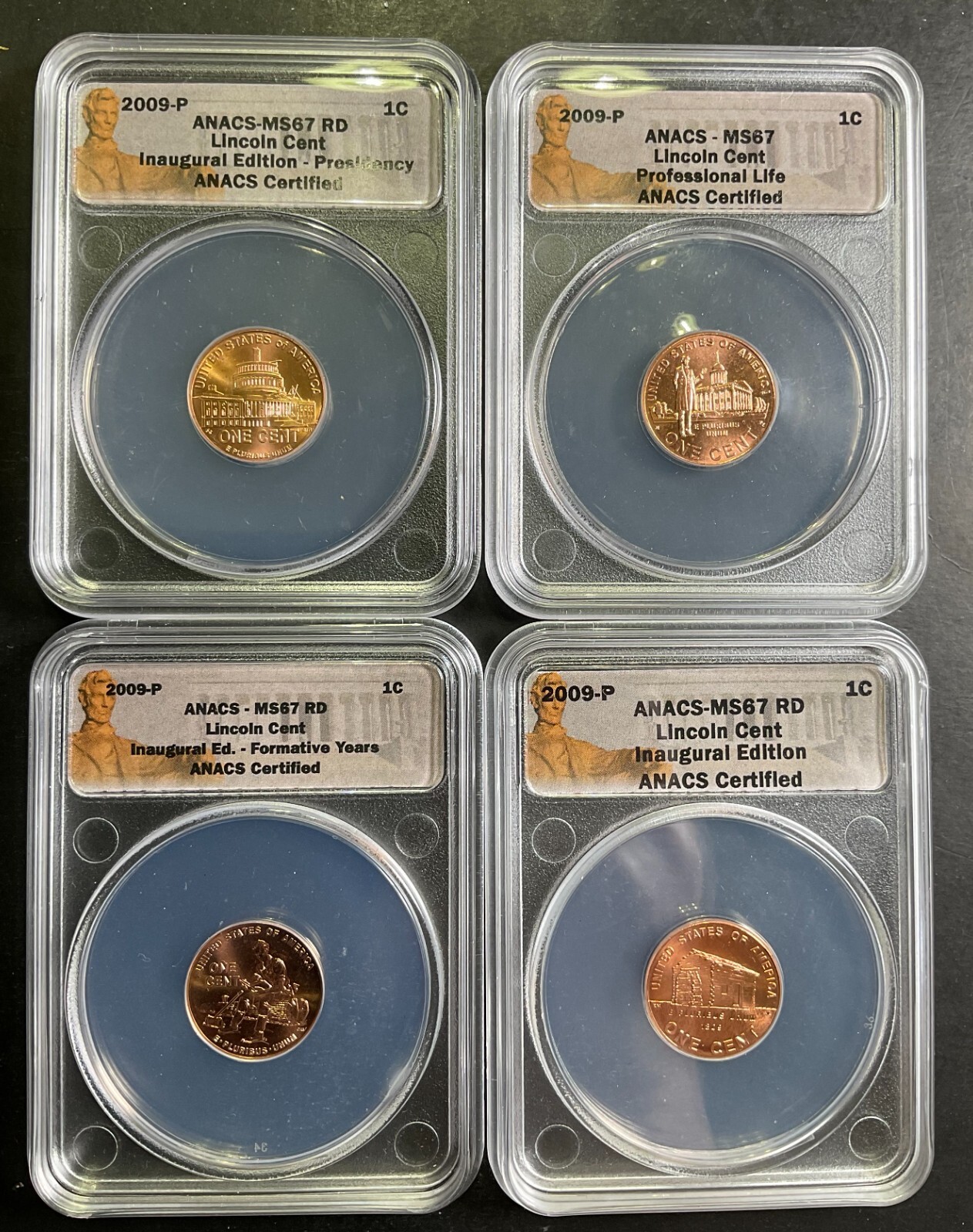 2009-P Lincoln Cent ANACS MS67 SUPERB 4 Coin Full Set Prof Life Years Pres Cabin