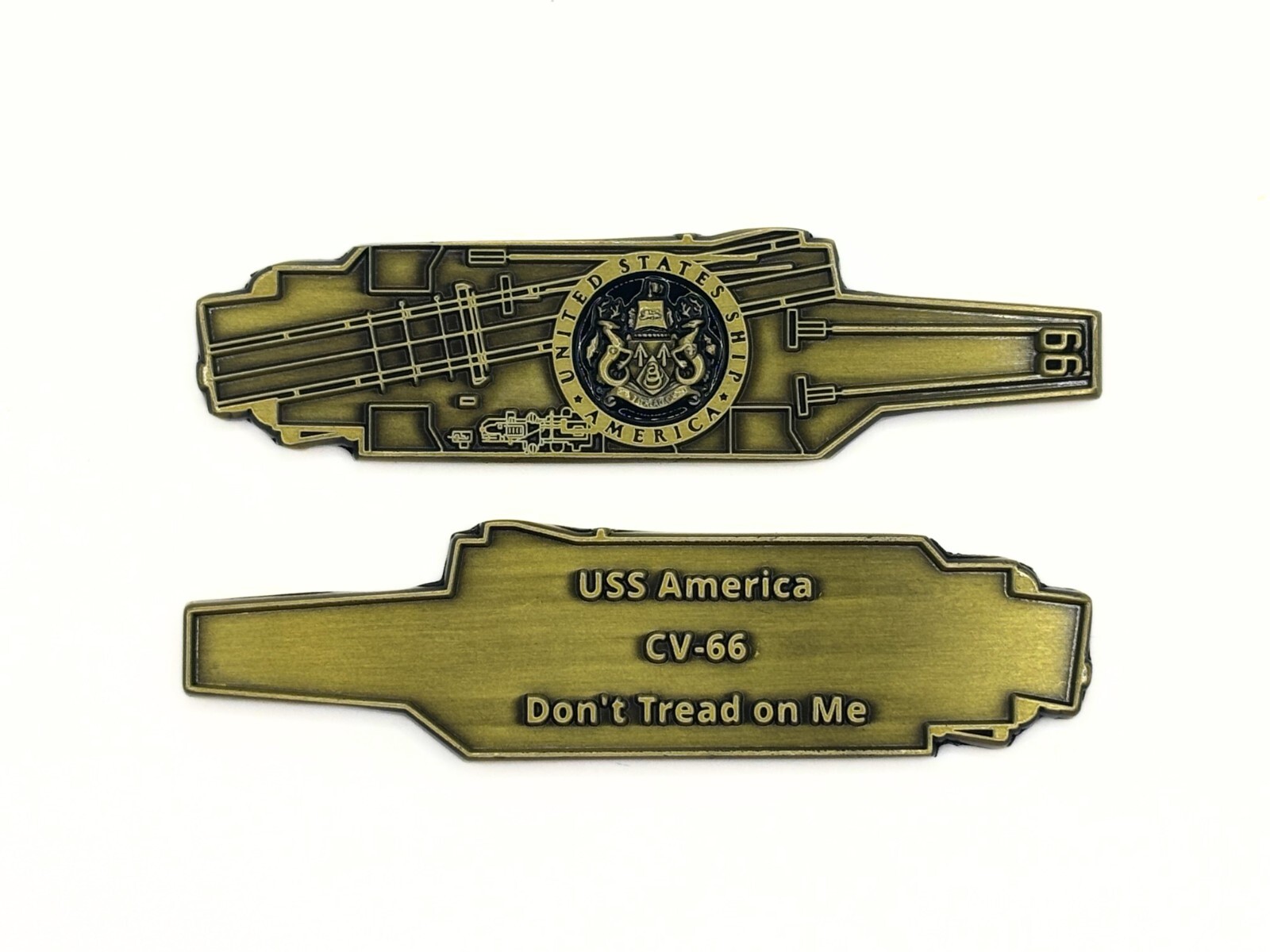 USS America  (CV - 66)  Navy Challenge Coin - Carrier Shape