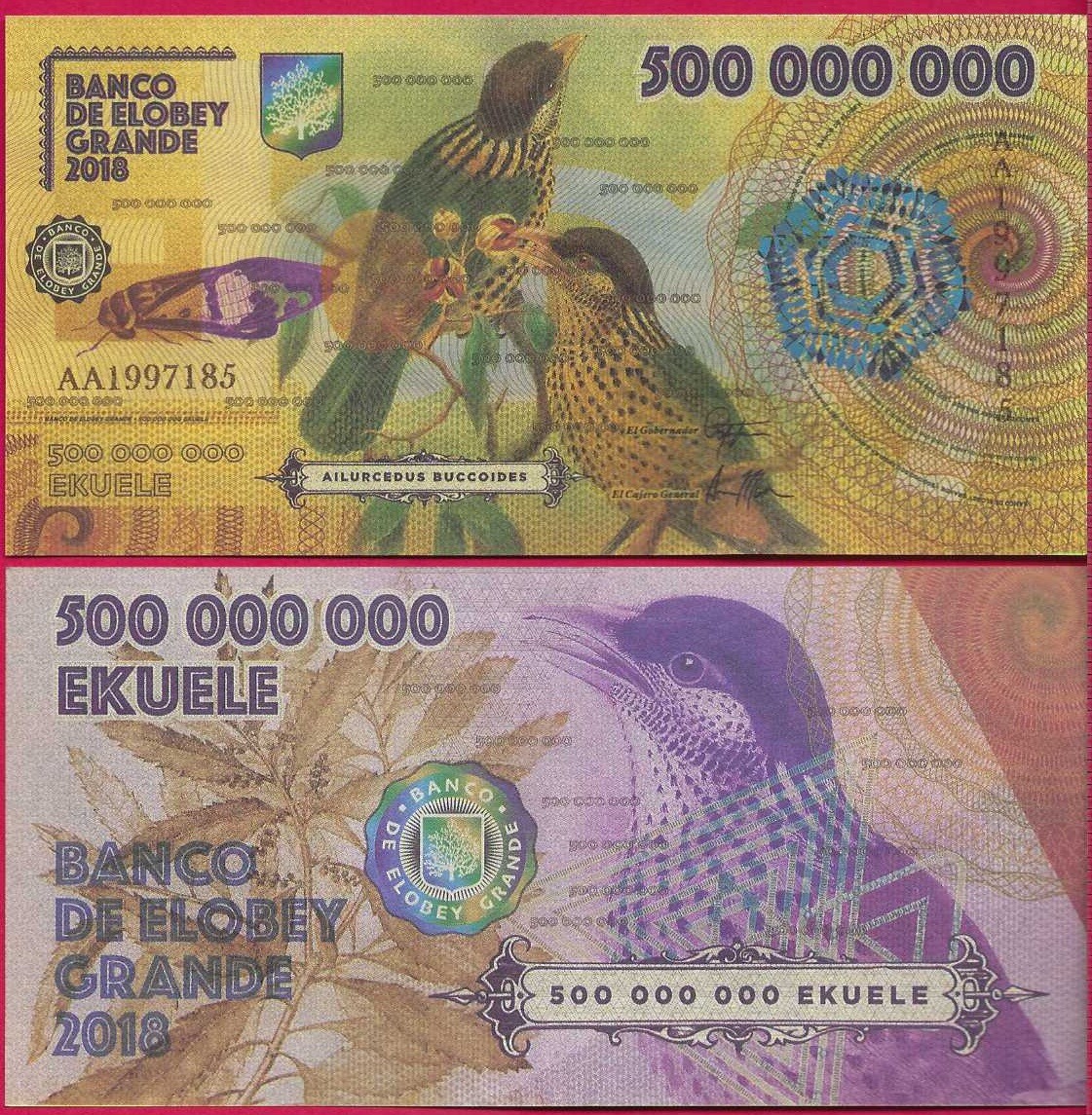 EQUATORIAL GUINEA 500,000.000 EKUELE 2018 BU AA,FANTASY NOTE,AILURCEDUS BUCCOIDE