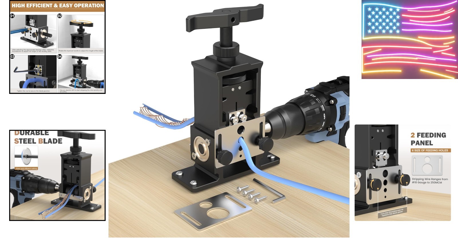 Adjustable Wire Stripper Machine, Upgraded – Drill-Powered Automatic Stripper