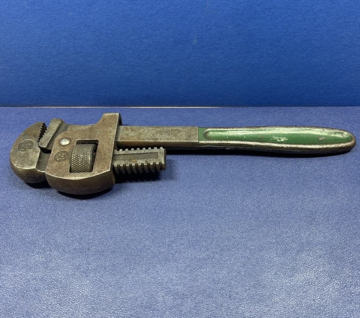 VINTAGE STILLSON PIPE WRENCH 14 Forged Steel/ Green Handle Made in USA