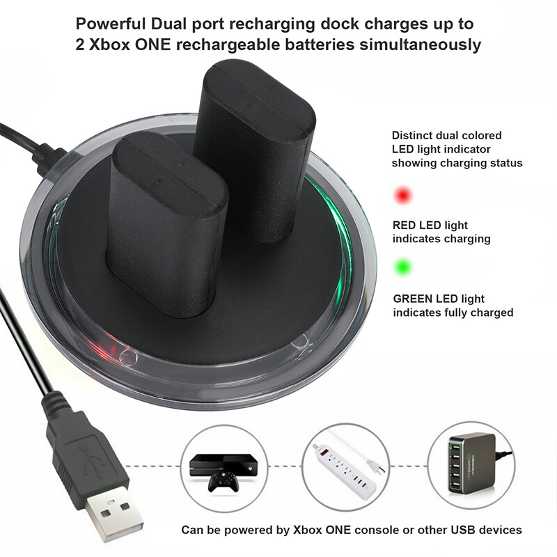 2 For XBOX ONE Controller Play Dual Charging Dock + 4x Rechargeable Battery Pack
