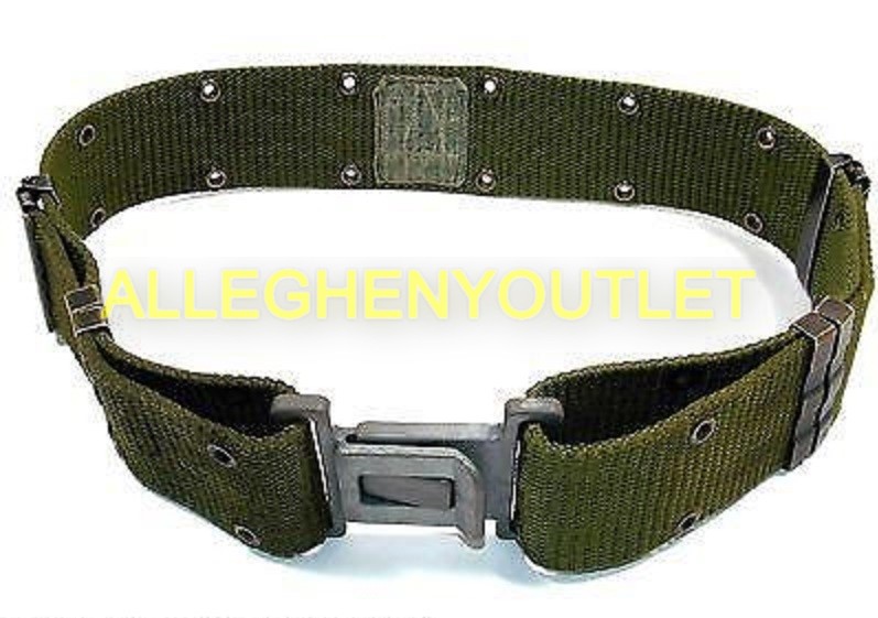 US Military Army ALICE LC-2 Pistol Web Belt, Medium, OD Green, GRAY Buckle, FAIR