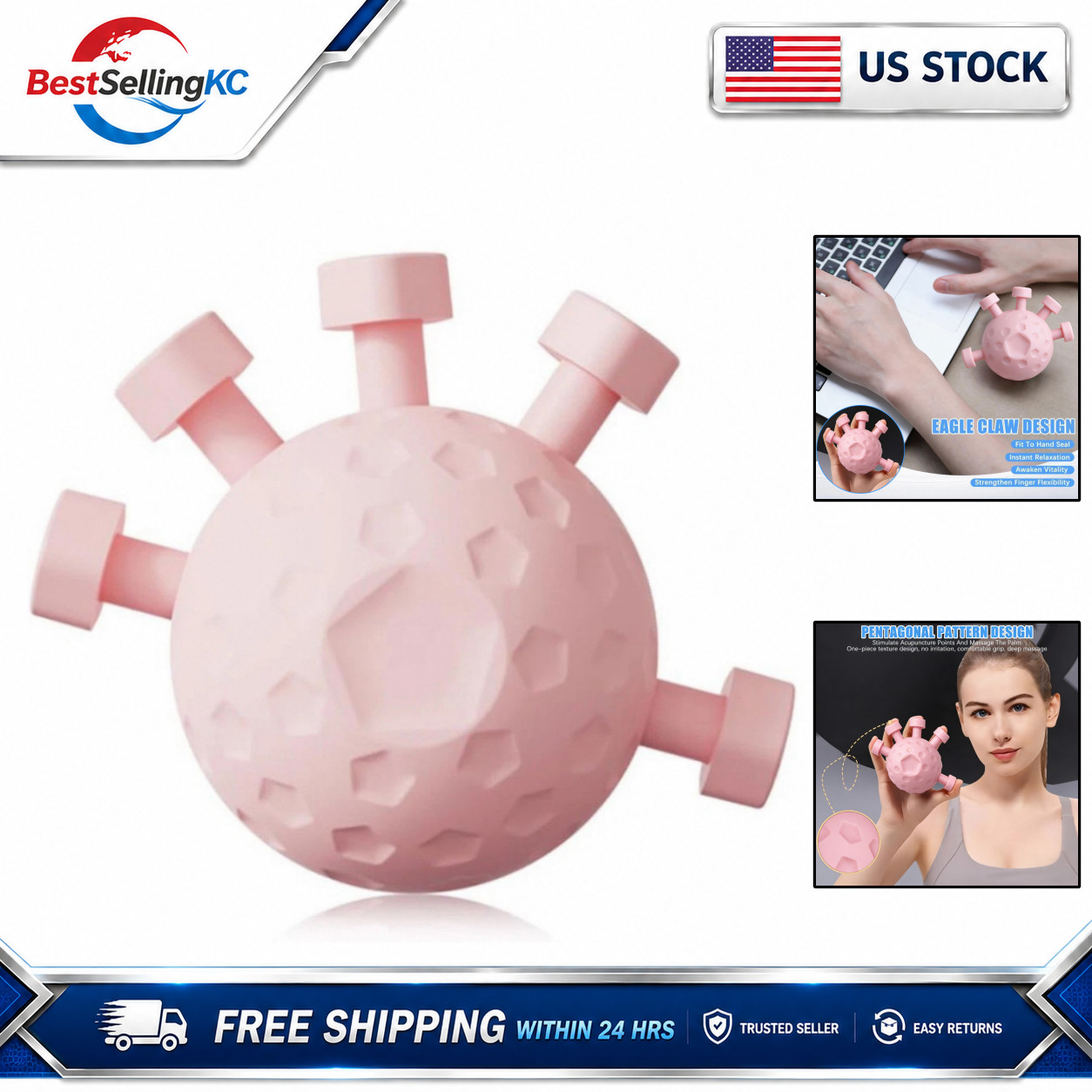 Pink Hand Finger Strengthener Grip Exercise Ball Forearm Wrist Training Tool