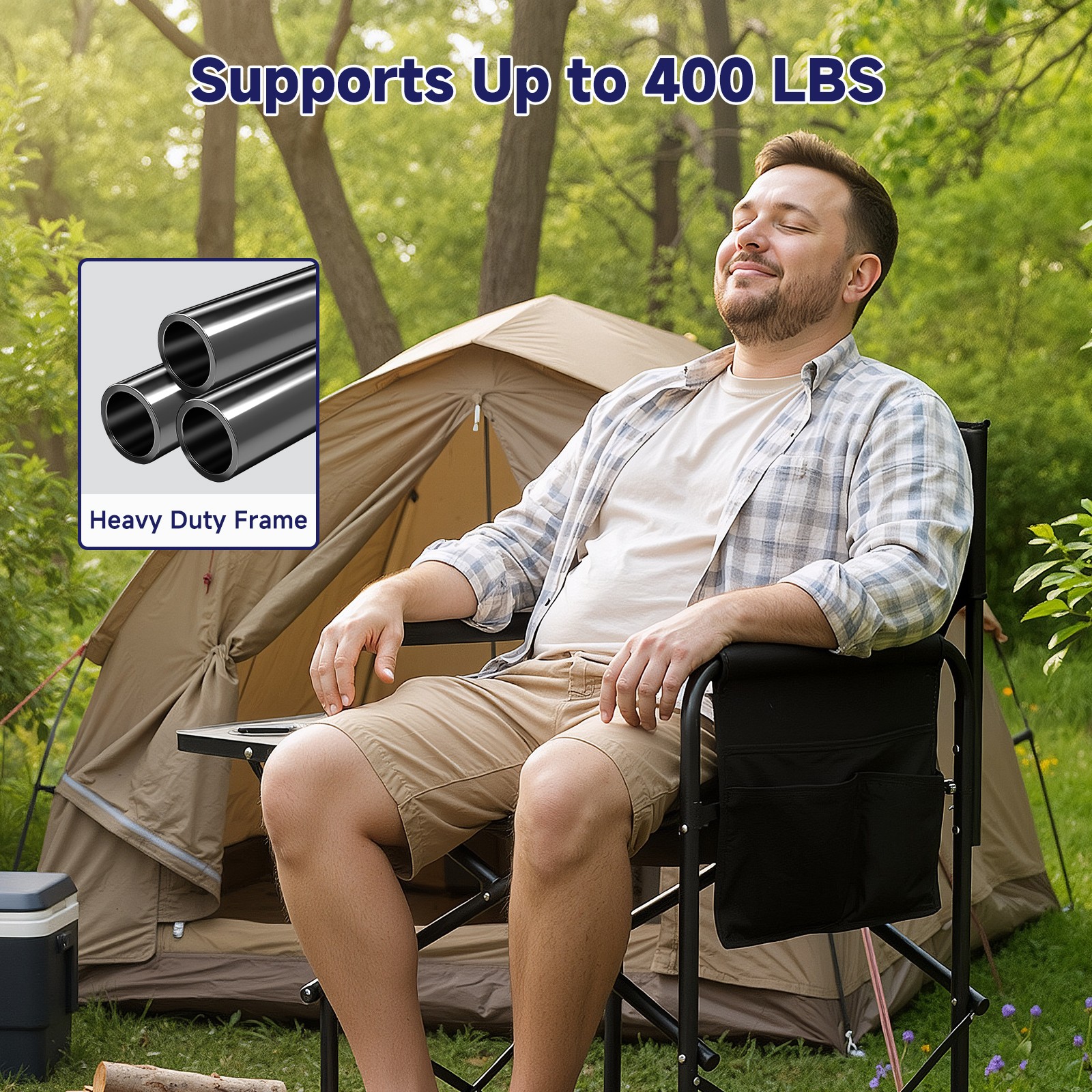 Heated Directors Chair - 3 Temperature Levels & Tall Camping Design