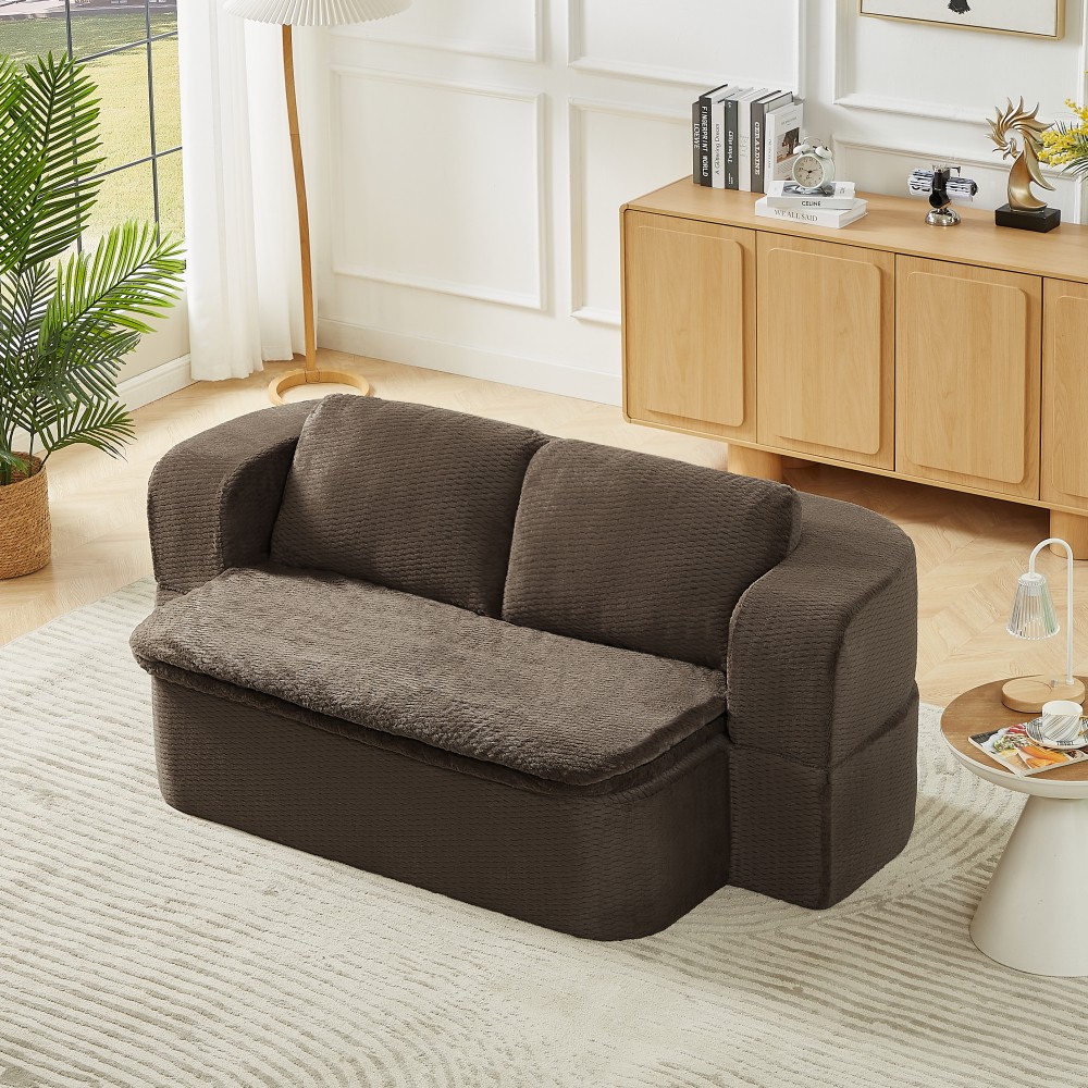 Convertible Sleeper Sofa Bed w/ Foam & Blanket for Living Room, Gray