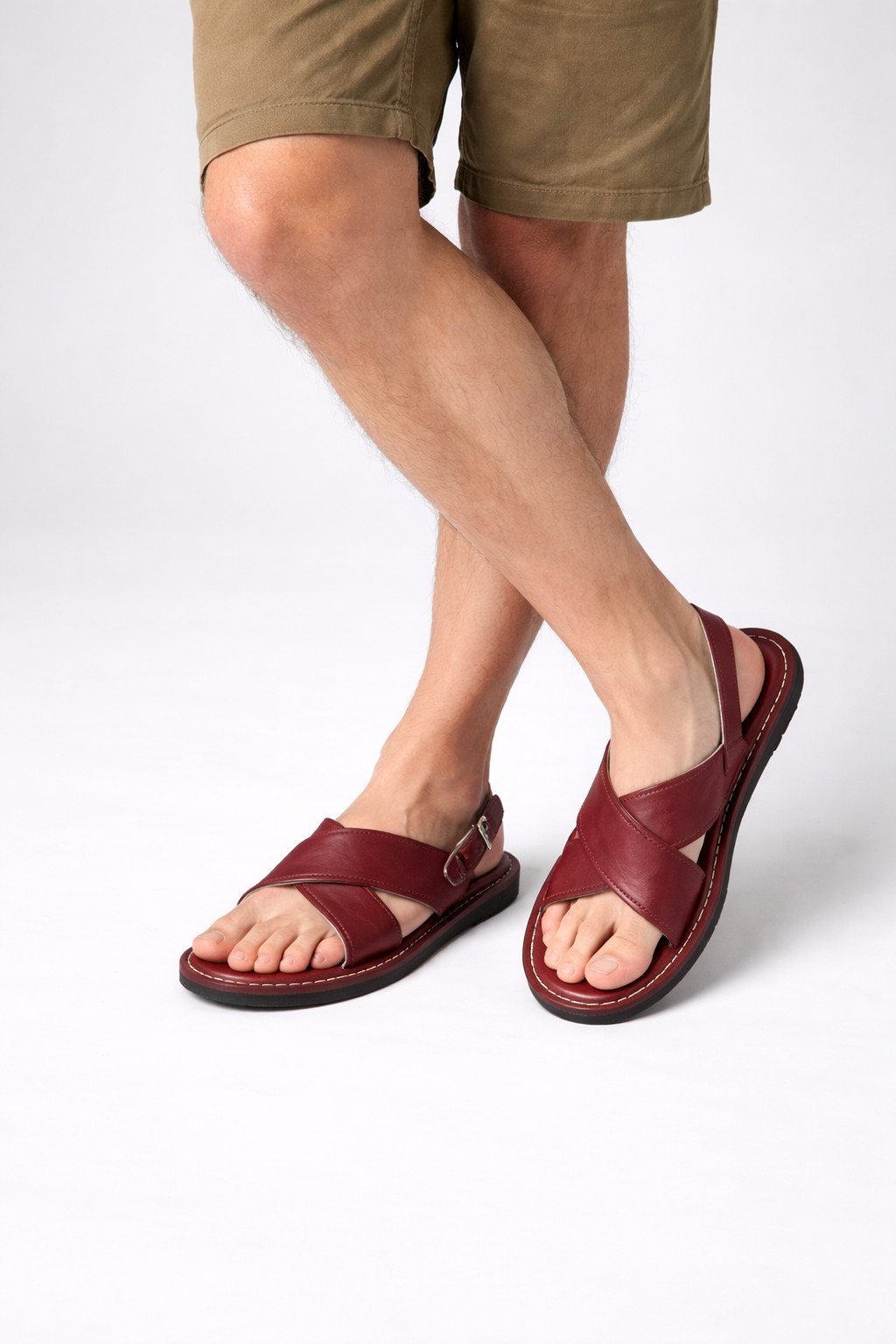 Huarache De Hombre CRUZADO Acoginado w/Buckle-Burgundy/Vino -Men Mexican Sandals