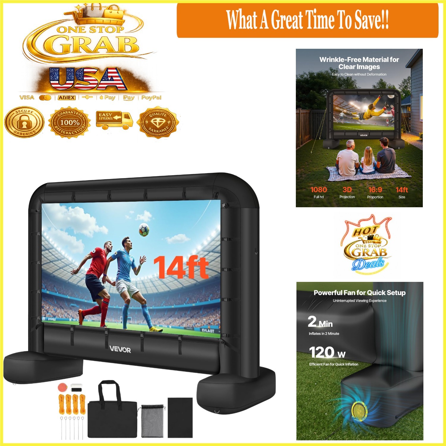 14 ft Inflatable Movie Screen Outdoor Projector Screen with Bag Black