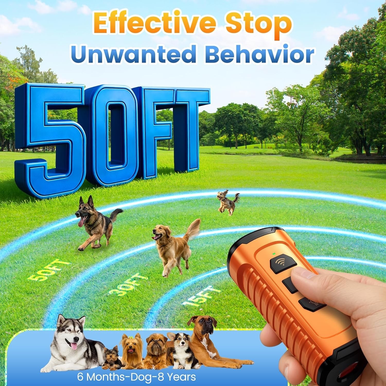 Humane 5-Mode Dog Bark Control Device - 50FT Range with Flashlight Included