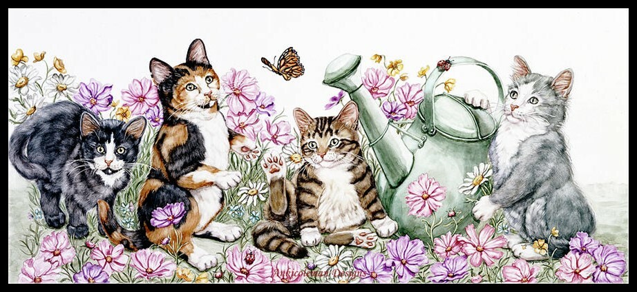 Chart Needlework DIY - Counted Cross Stitch Patterns - Flower Cats