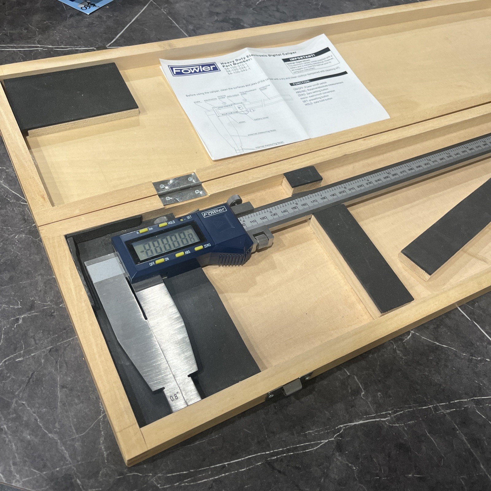 Fowler 54-100-024-1 Heavy-Duty Digital Caliper, 24”, .0005” Resolution Wood Case