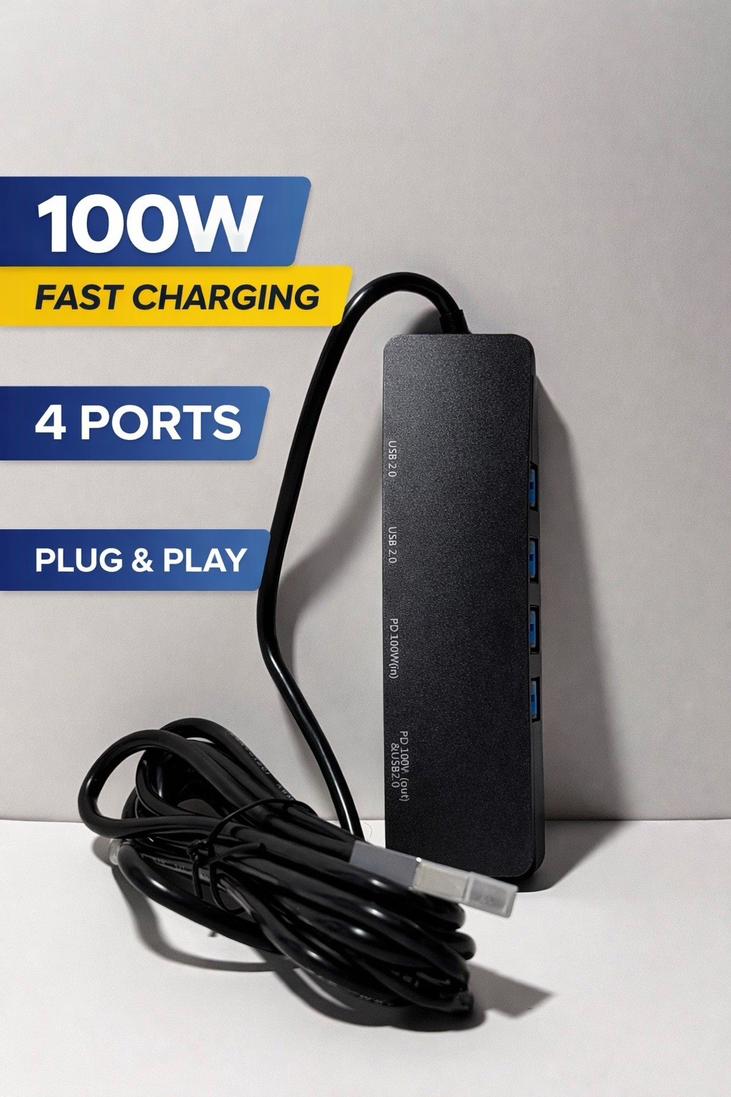 USB C Hub 4 Port USB Adapter with 100W PD Charging for Laptop MacBook PC