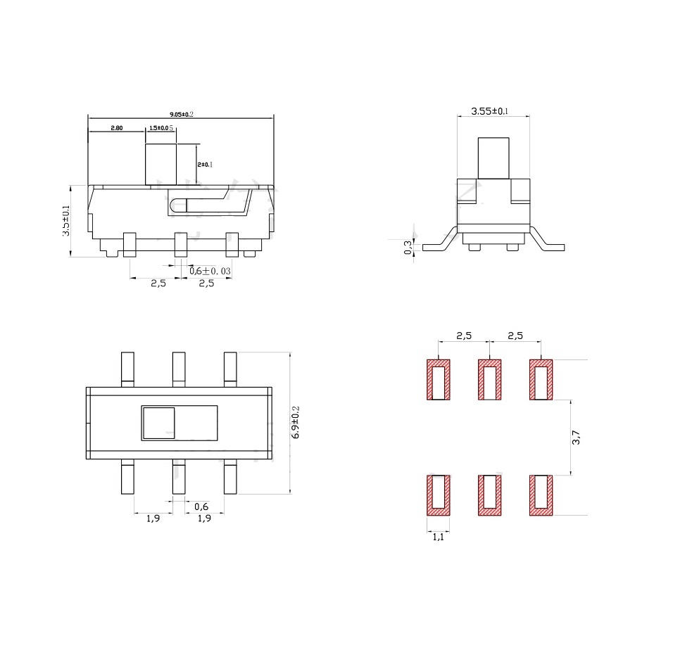 10pcs MSS22D18 MINI SMD Slide Switch 2P2T 6-Pin NEW