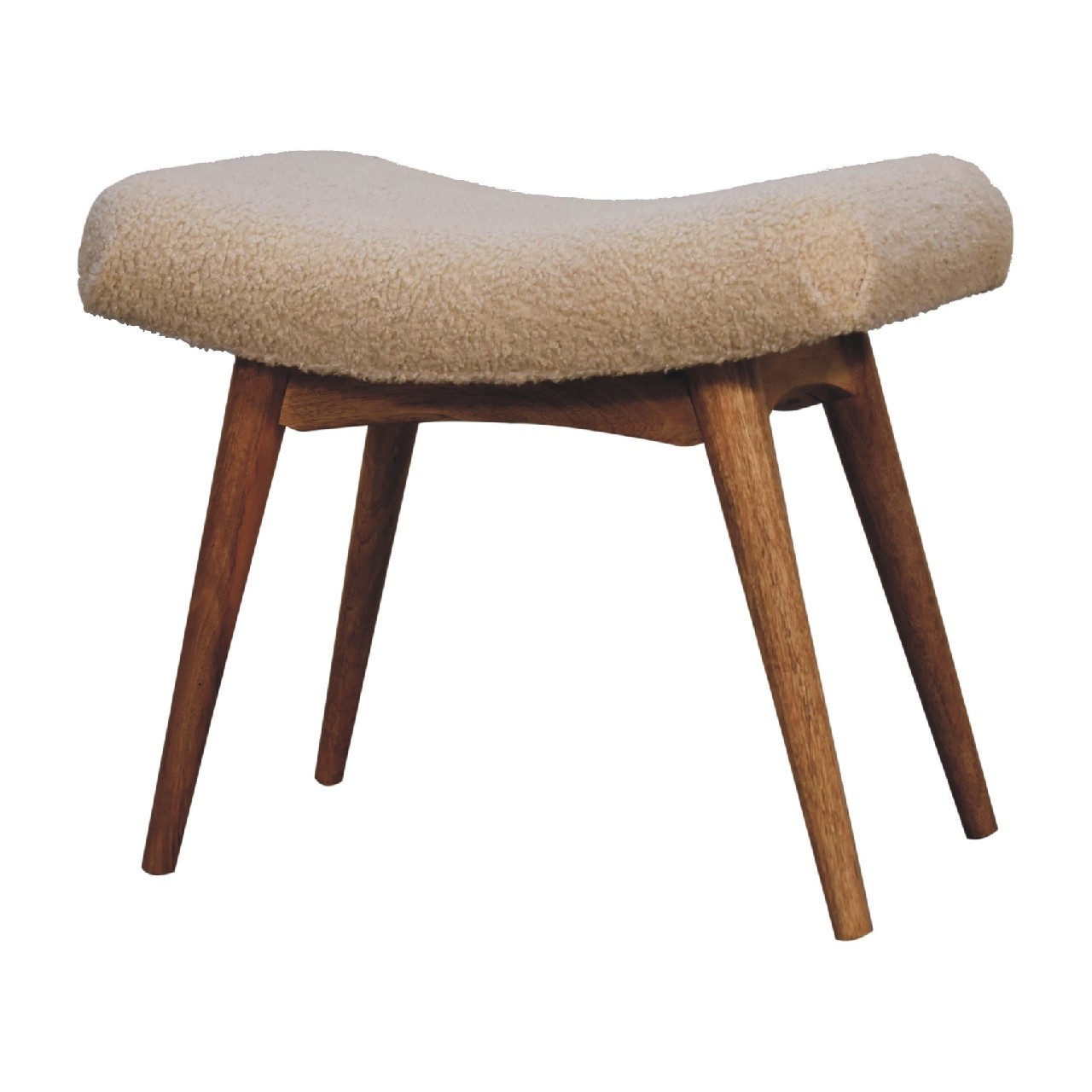 Curved Upholstered Bench with Natural Wood Base