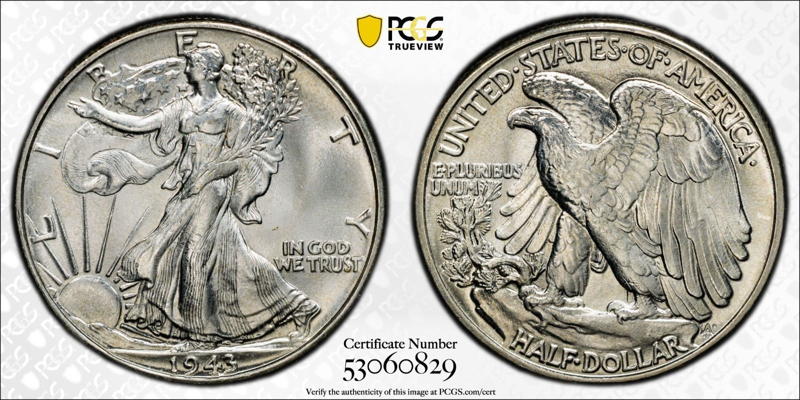 1943 Walking Liberty Silver Half Dollar - PCGS MS 65 - Gold Shield