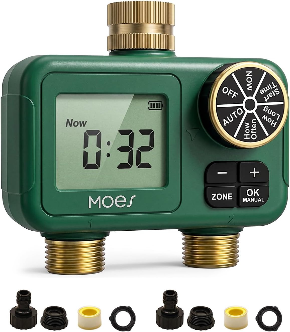 2-Zone Water Timer for Garden Lawn Hose, Brass 3/4 Inlet & Outlets | Independent