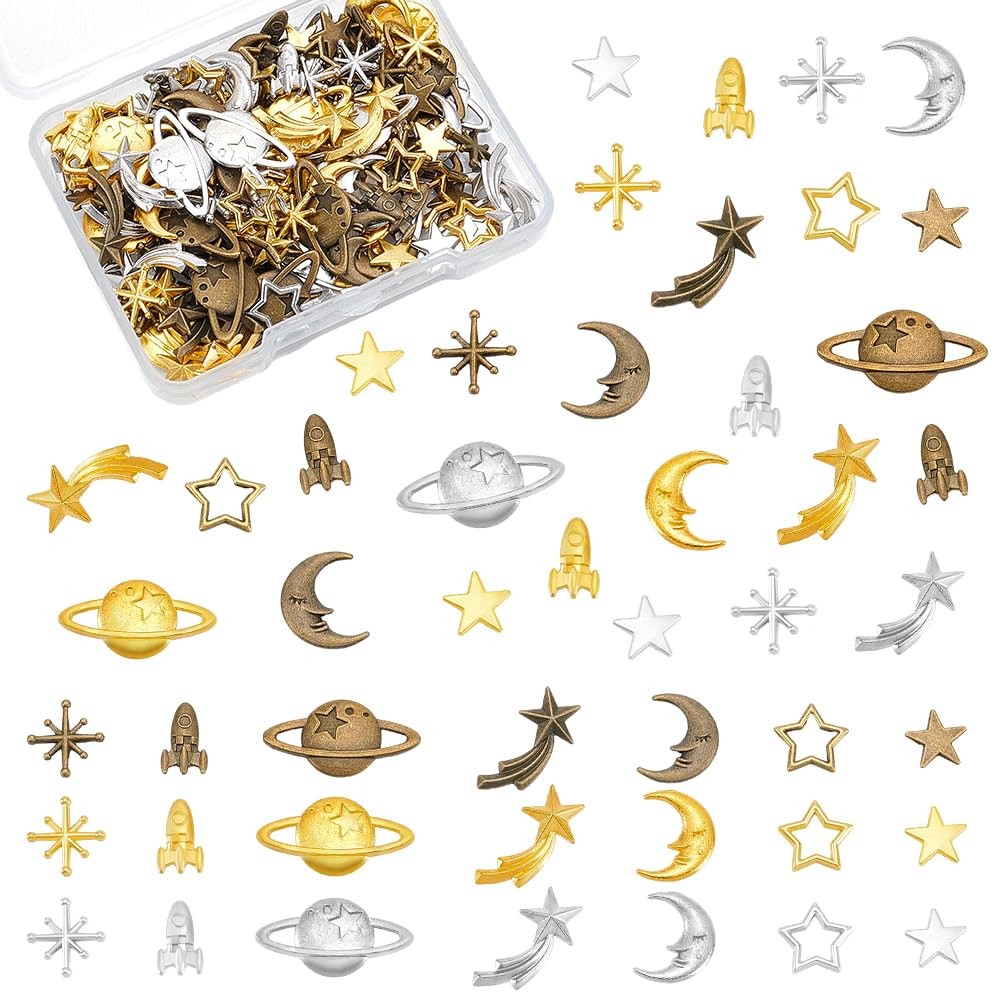 168pcs Cosmos Themed Resin Fillers 3color Alloy Star Moon Resin Charms Epoxy Res