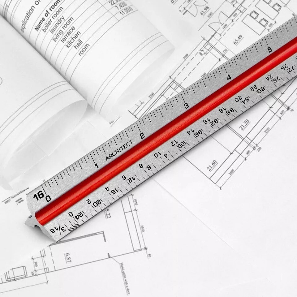 12" Architectural Scale Ruler Aluminum Architect Scale Triangular Scale Ruler