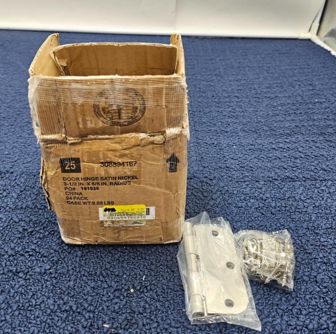 (QTY 24) Door Hinge Satin Nickel 191636 308894167 3-1/2 in x 5/8 in Radius
