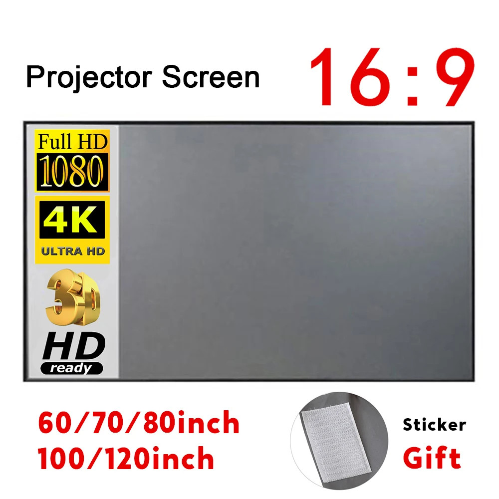 Portable Projector Screen Simple Curtain Anti-Light 60/70/80/100/120 Inches Proj