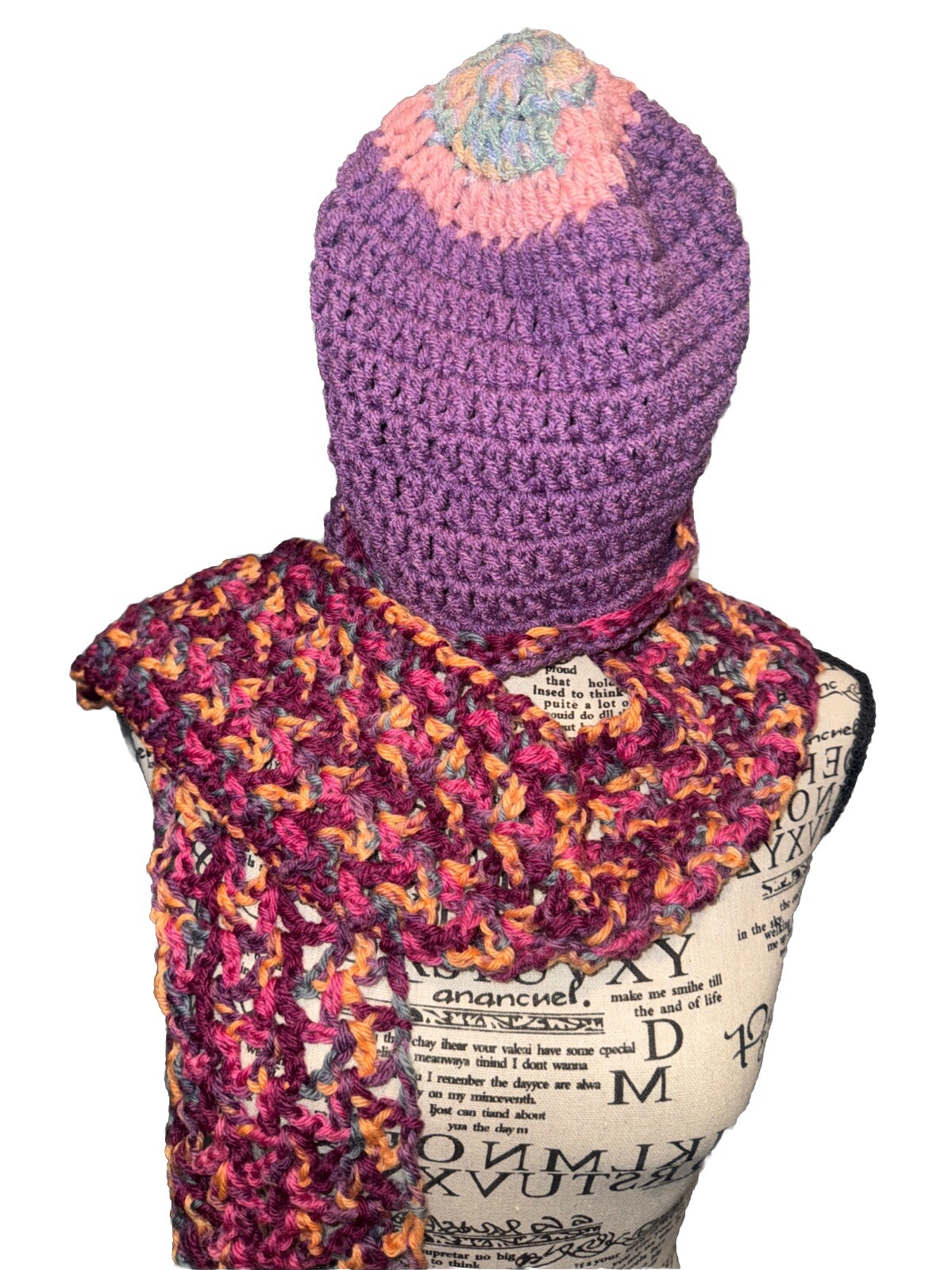 Winter Handmade Hat and Scarf Set 58” Long Unisex One size  Cozy knitwear